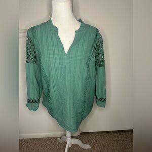 Marc New York Green Relaxed Ribbed Blouse with Mandarin Collar size XL